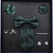 Men's Ties Set  (Necktie+Bow Tie+Pocket Square +Cufflinks+ Lapel Pin Flower +Tie clip)
