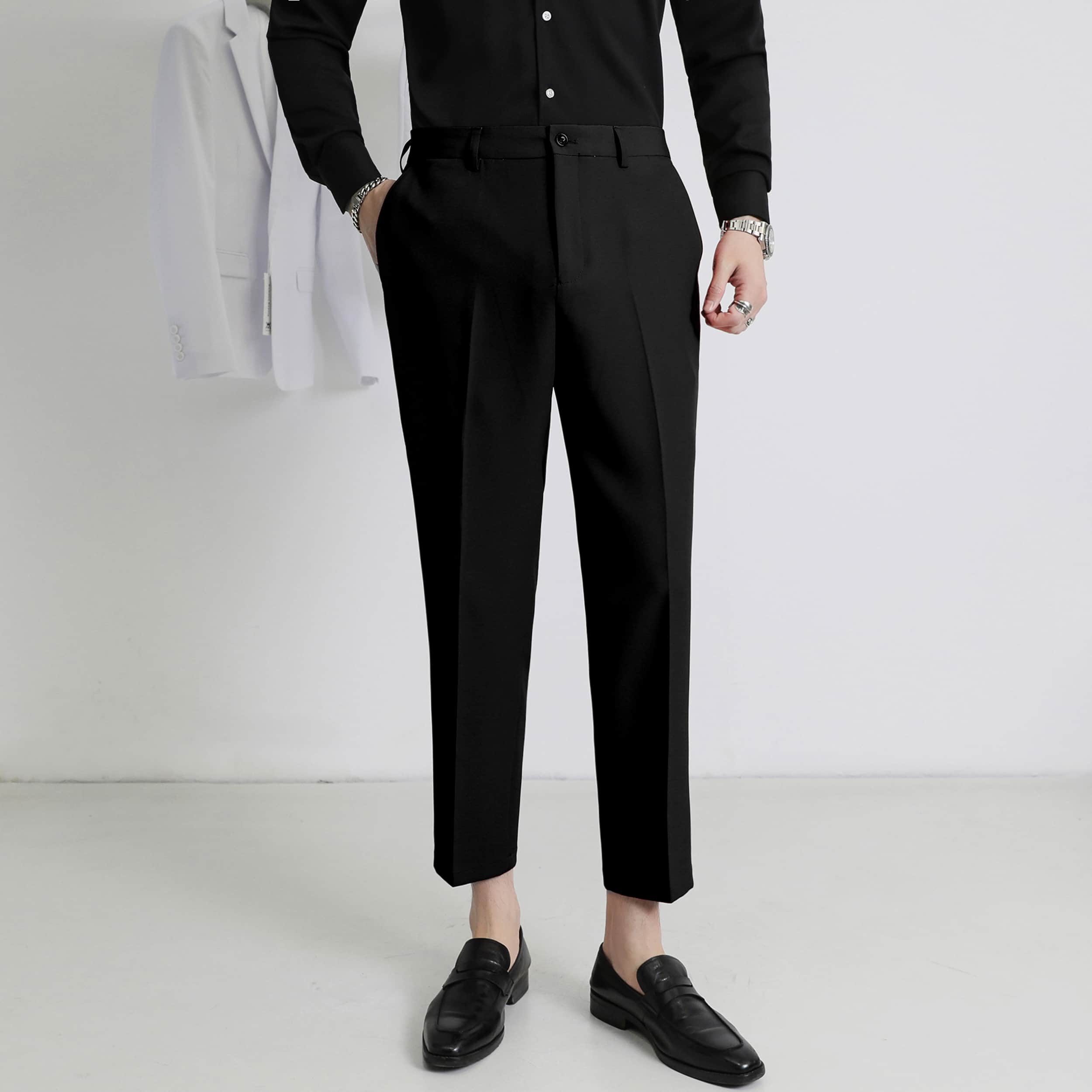 Mens Anke Length Cropped Pants Slim Fit