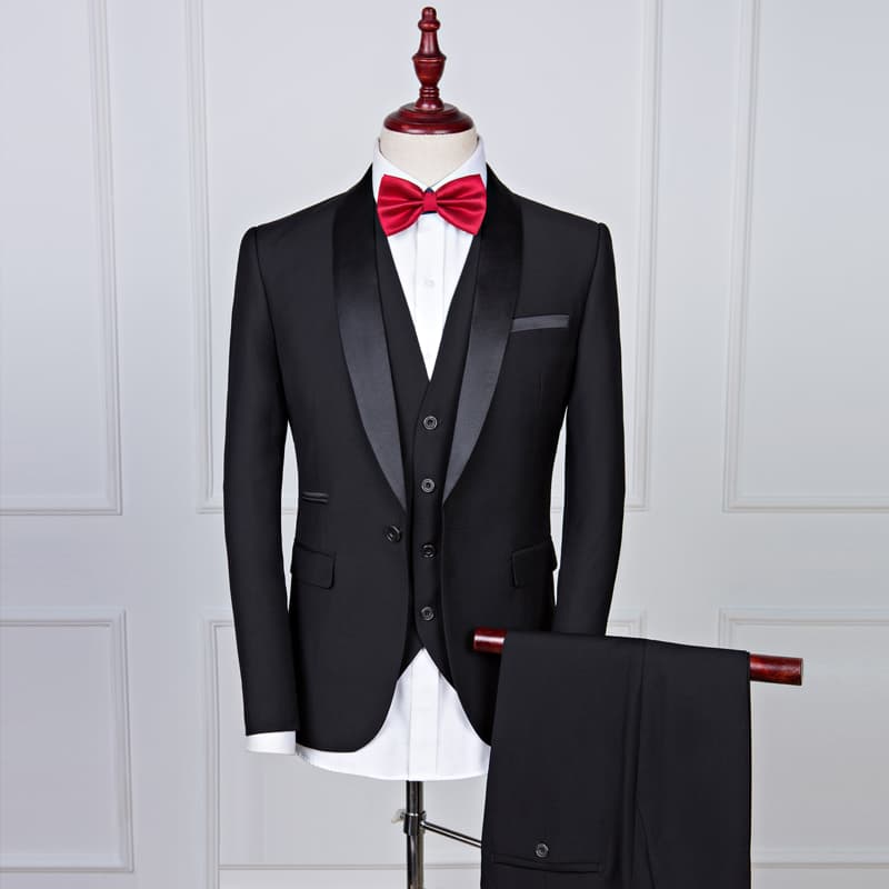 3 Piece Plain Tuxedo Set with Shawn Lapel