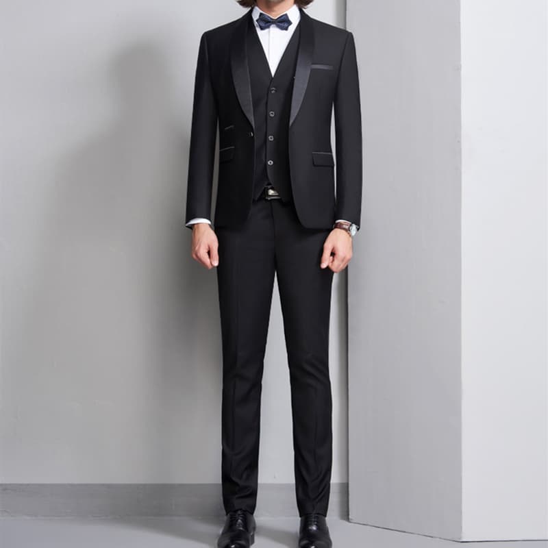 3 Piece Plain Tuxedo Set with Shawn Lapel