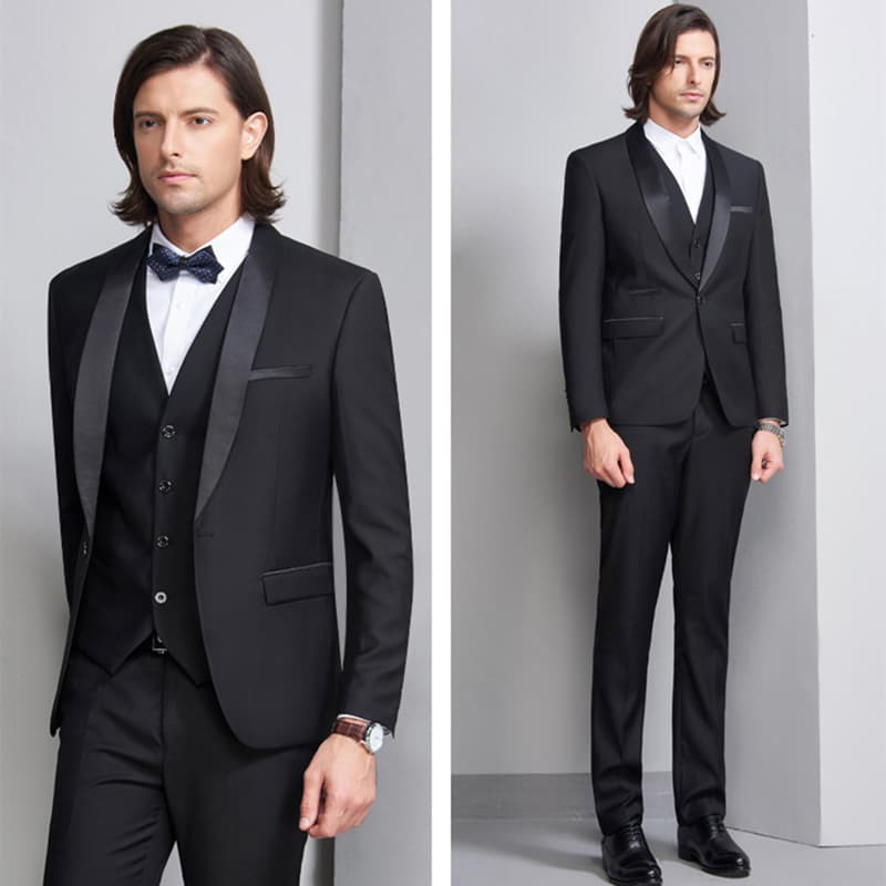 3 Piece Plain Tuxedo Set with Shawn Lapel