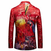 Mens Blazer Slim Fit Two Button Suit Jacket Colorful Floral Printed Sport Coat