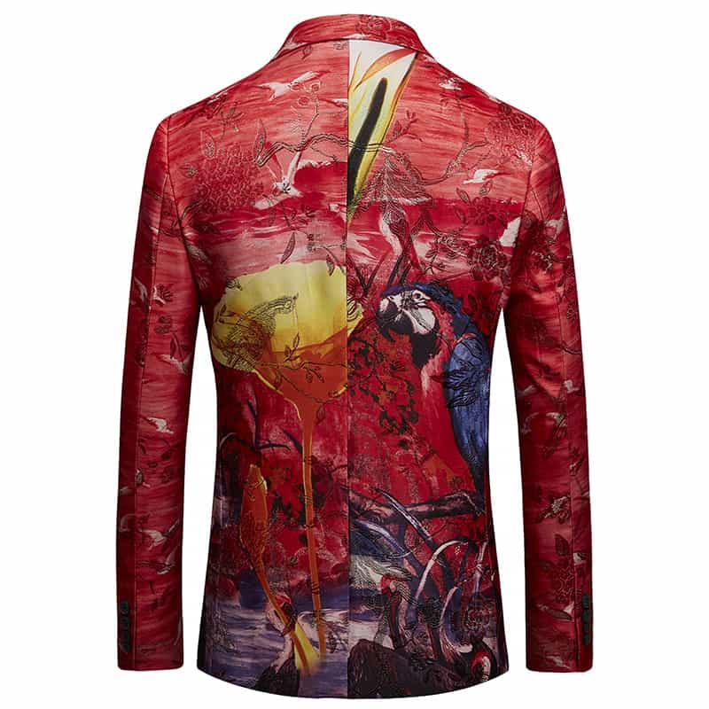 Mens Blazer Slim Fit Two Button Suit Jacket Colorful Floral Printed Sport Coat