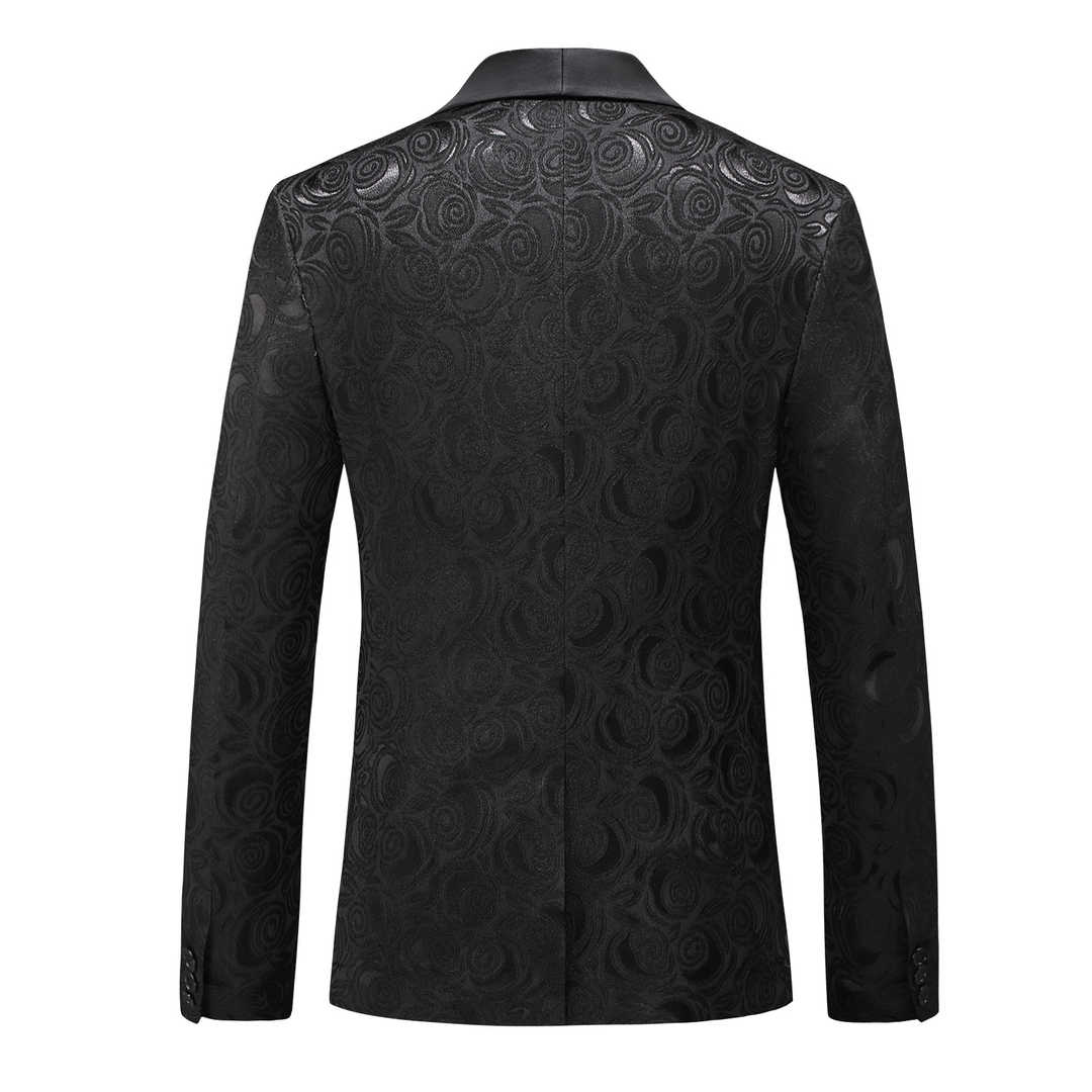 Men 3 Piece Floral Tuxedo in Black & White