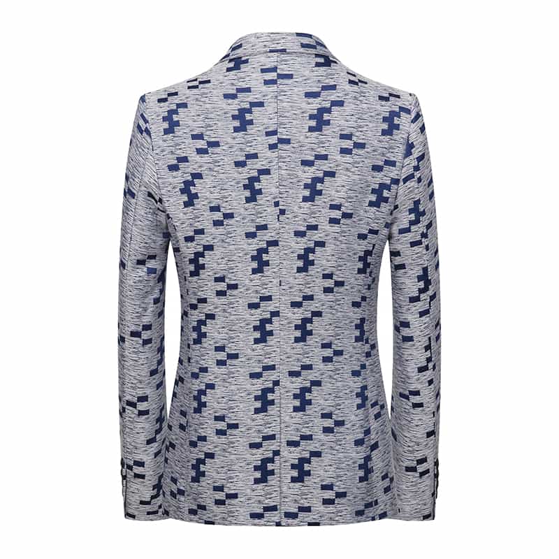 Mens Blazer Slim Fit One Button Printed Suit Jacket Blue Pattern Sport Coat