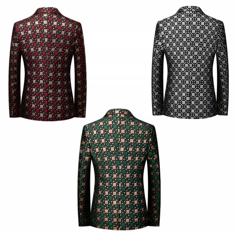Men's Plaid Blazer in Green Silver Red