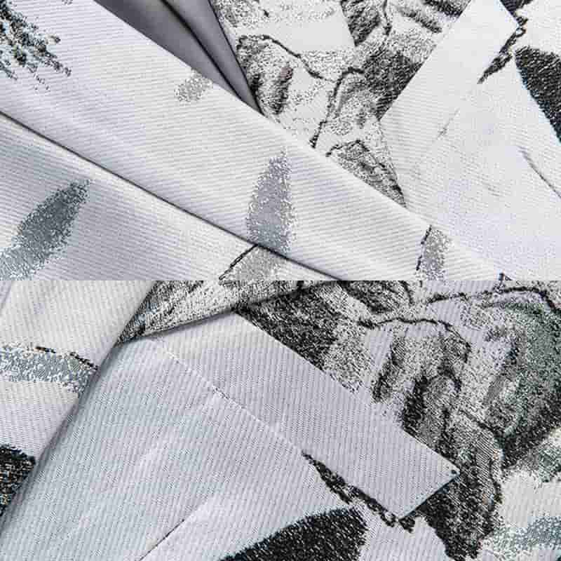 Mens White Printed Blazer Landscape with Painting