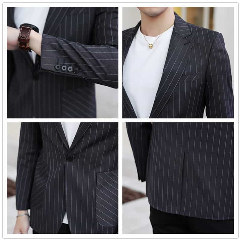 Men Striped Black Blazer in One Button