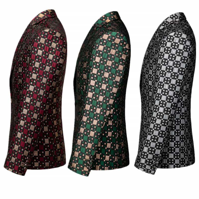 Men's Plaid Blazer in Green Silver Red