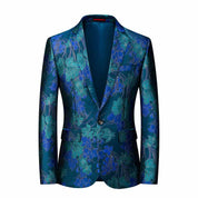 Men's Blazer Green Orange Jacquard Floral Sports Coat