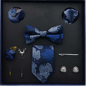 Men's Ties Set  (Necktie+Bow Tie+Pocket Square +Cufflinks+ Lapel Pin Flower +Tie clip)