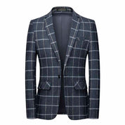 Mens Blazer Plaid Skinny One Button Suit Jacket Leisure Checkered Sport Coat