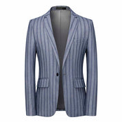 Men Blazer Blue Striped Suit Jacket Slim Fit One Button Pinstriped Sport Coat