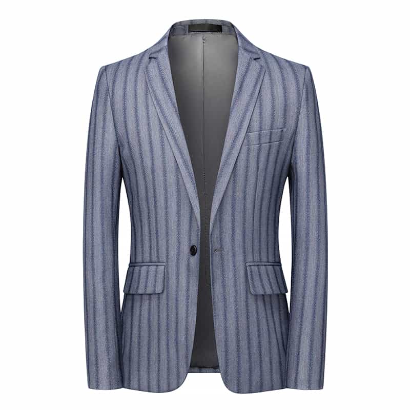 Men Blazer Blue Striped Suit Jacket Slim Fit One Button Pinstriped Sport Coat