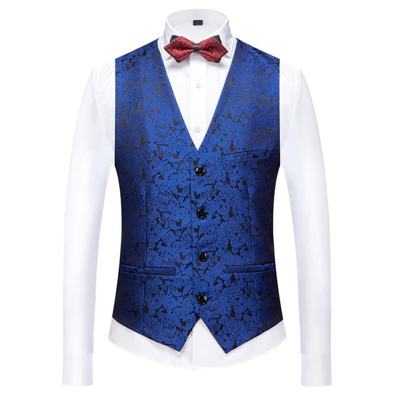 Mens Single Breasted Elegant Printed Vest Slim Fit Solid Waistcoat
