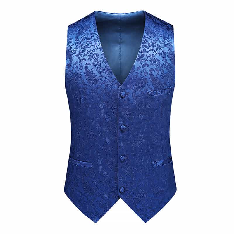 Men Embroidered Vest Slim Fit  Jacquard Black Red Blue Waistcoat For Prom Groomsman Wedding