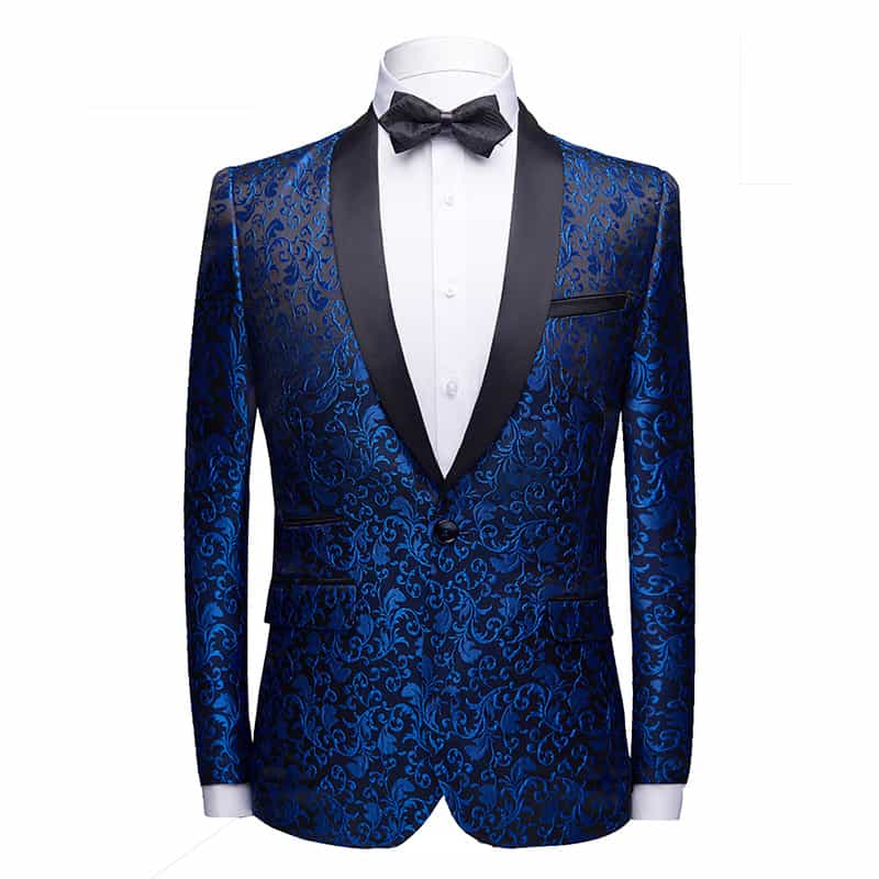 Mens Blazer Floral Casual Suit Jacket Blue White Wine Black