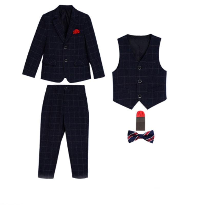 Boys 5 Piece Plaid Suit Formal Presentation Dress Set
