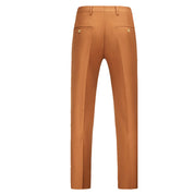 Mens Slim Fit Flat Front Pants Solid Beige Trousers