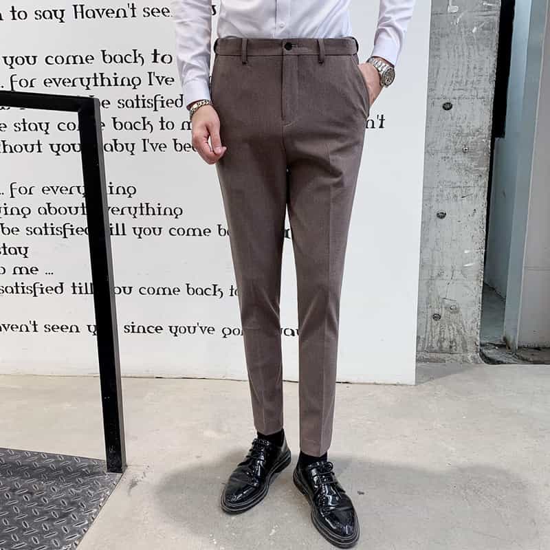 Men's Casual Cropped Pants in Solid Black Grey Brown