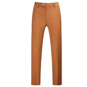 Mens Slim Fit Flat Front Pants Solid Beige Trousers