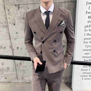 Mens 3 Piece Double Breasted Suits  in Solid Brown Black Grey