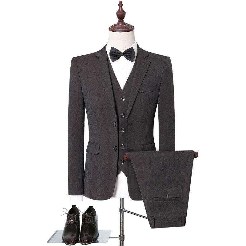 Men's  3 Piece Suit Solid Grey Brown Khaki Colors