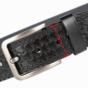 Men’s Carving Leather Belt Phoenix Pattern with Single Alloy Prong Buckle