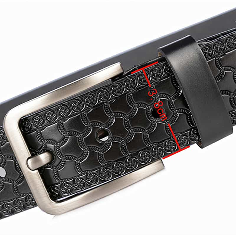 Men’s Carving Leather Belt Phoenix Pattern with Single Alloy Prong Buckle