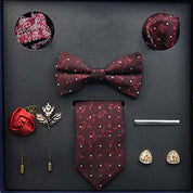 Men's Ties Set  (Necktie+Bow Tie+Pocket Square +Cufflinks+ Lapel Pin Flower +Tie clip)
