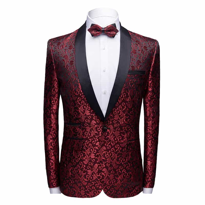 Mens Blazer Floral Casual Suit Jacket Blue White Wine Black