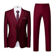 Mens 3 Piece Solid Suit with 12 Plain Colors One Button Closure