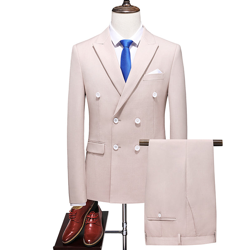 Men 2 Piece Double Breasted Suit 5 Solid Color