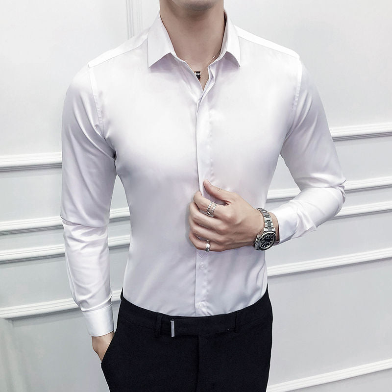 Men's Dress Shirt Non Irony Solid Skinny Long-Sleeved Formal For Prom Wedding Business
