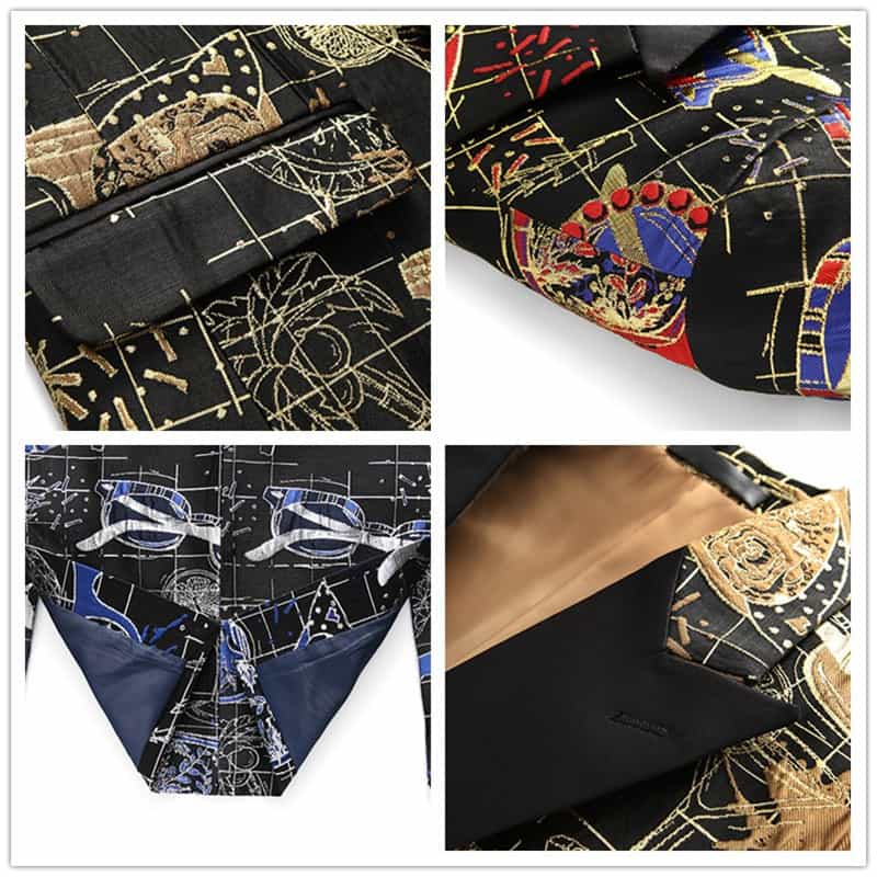 Men's 2 Piece Tux  Floral Printed Tuxedos in Red Gold Blue