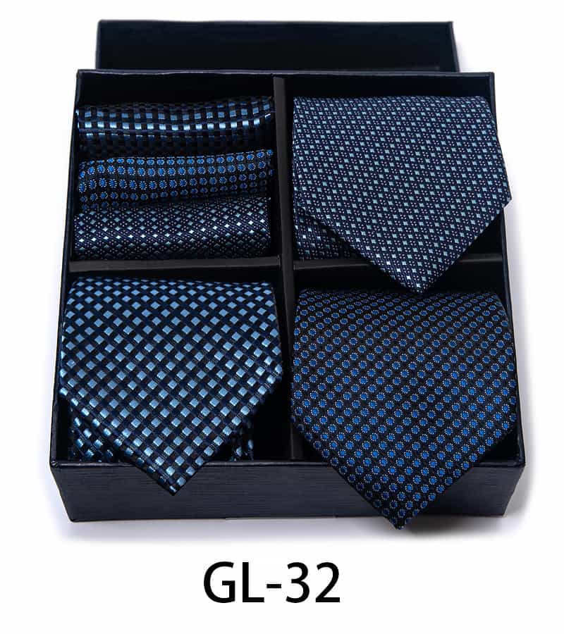 Men's 6 Pieces Gift Neckties & Pocket Squares Set in Blue Black Pink