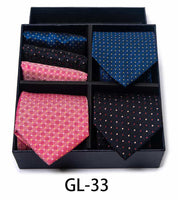 Men's 6 Pieces Gift Neckties & Pocket Squares Set in Blue Black Pink