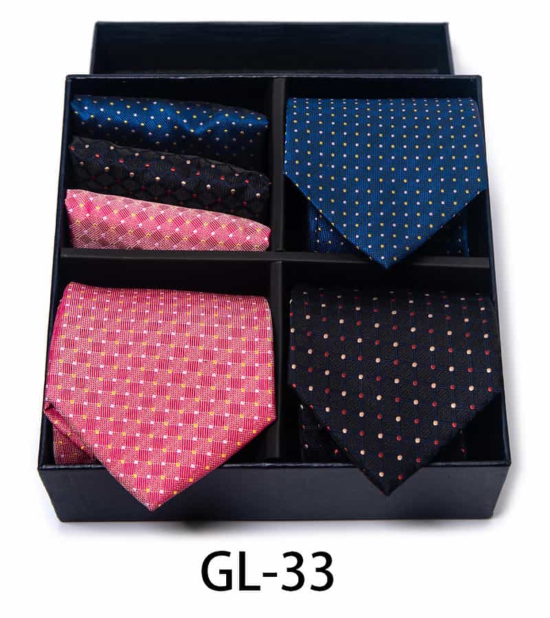 Men's 6 Pieces Gift Neckties & Pocket Squares Set in Blue Black Pink