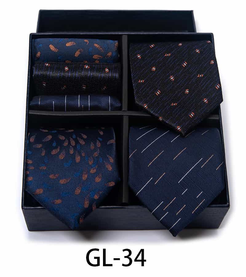 Men's 6 Pieces Gift Neckties & Pocket Squares Set in Blue Black Pink