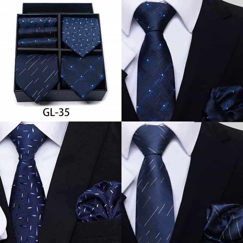 Men's 6 Pieces Gift Neckties & Pocket Squares Set in Blue Black Pink