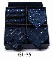 Men's 6 Pieces Gift Neckties & Pocket Squares Set in Blue Black Pink