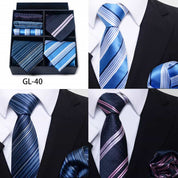 Men's 6 Pieces Neckties & Pocket Squares Gift Set with Stripe & Flower