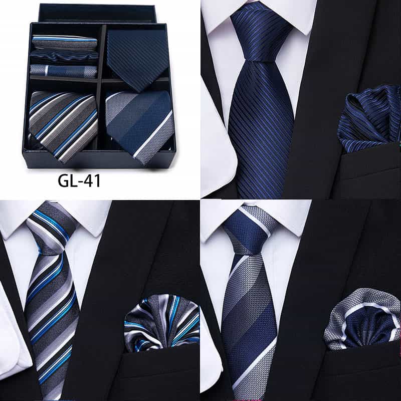 Men's 6 Pieces Neckties & Pocket Squares Gift Set with Stripe & Flower