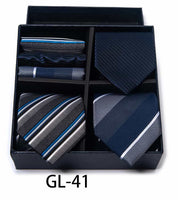 Men's 6 Pieces Neckties & Pocket Squares Gift Set with Stripe & Flower