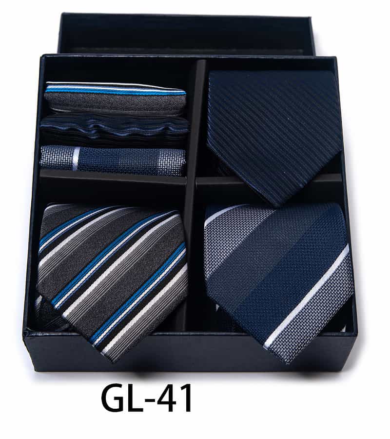 Men's 6 Pieces Neckties & Pocket Squares Gift Set with Stripe & Flower
