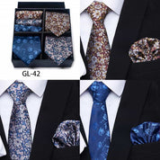 Men's 6 Pieces Neckties & Pocket Squares Gift Set with Stripe & Flower