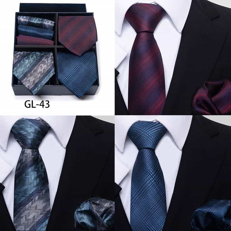 Men's 6 Pieces Neckties & Pocket Squares Gift Set with Stripe & Flower