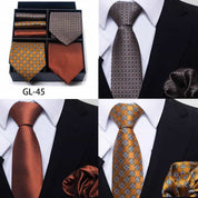 Men's 6 Pieces Neckties & Pocket Squares Gift Set with Polka Dots & Embroidery