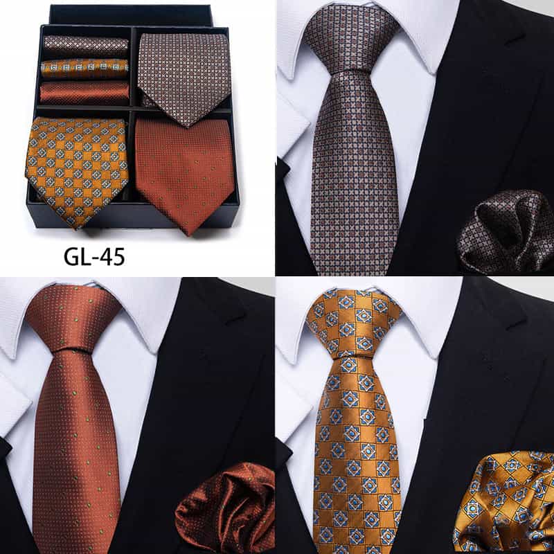 Men's 6 Pieces Neckties & Pocket Squares Gift Set with Polka Dots & Embroidery