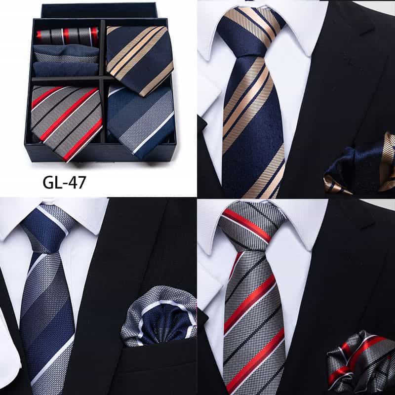 Men's 6 Pieces Neckties & Pocket Squares Gift Set with Polka Dots & Embroidery